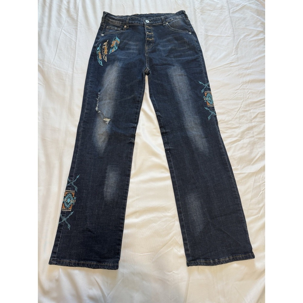 Women's‎ Blue Denim Embroidered Size 2XL, Button Fly